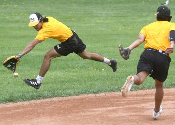 Miller Express infielder Thomas Soto hauls in a ground ball during batting practice on Thursday afternoon. Randy Palmer